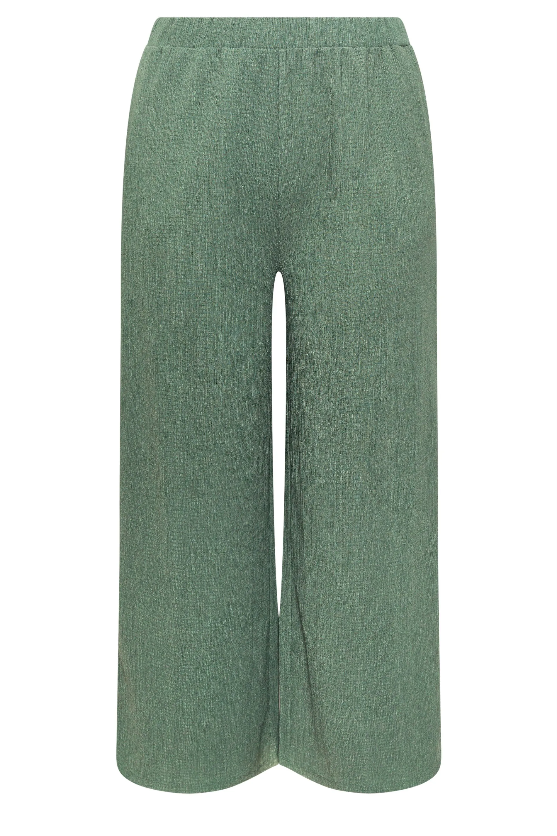 YOURS Curve Khaki Green Textured Wide Leg Trousers