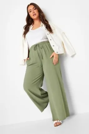 YOURS Curve Khaki Green Twill Wide Leg Trousers