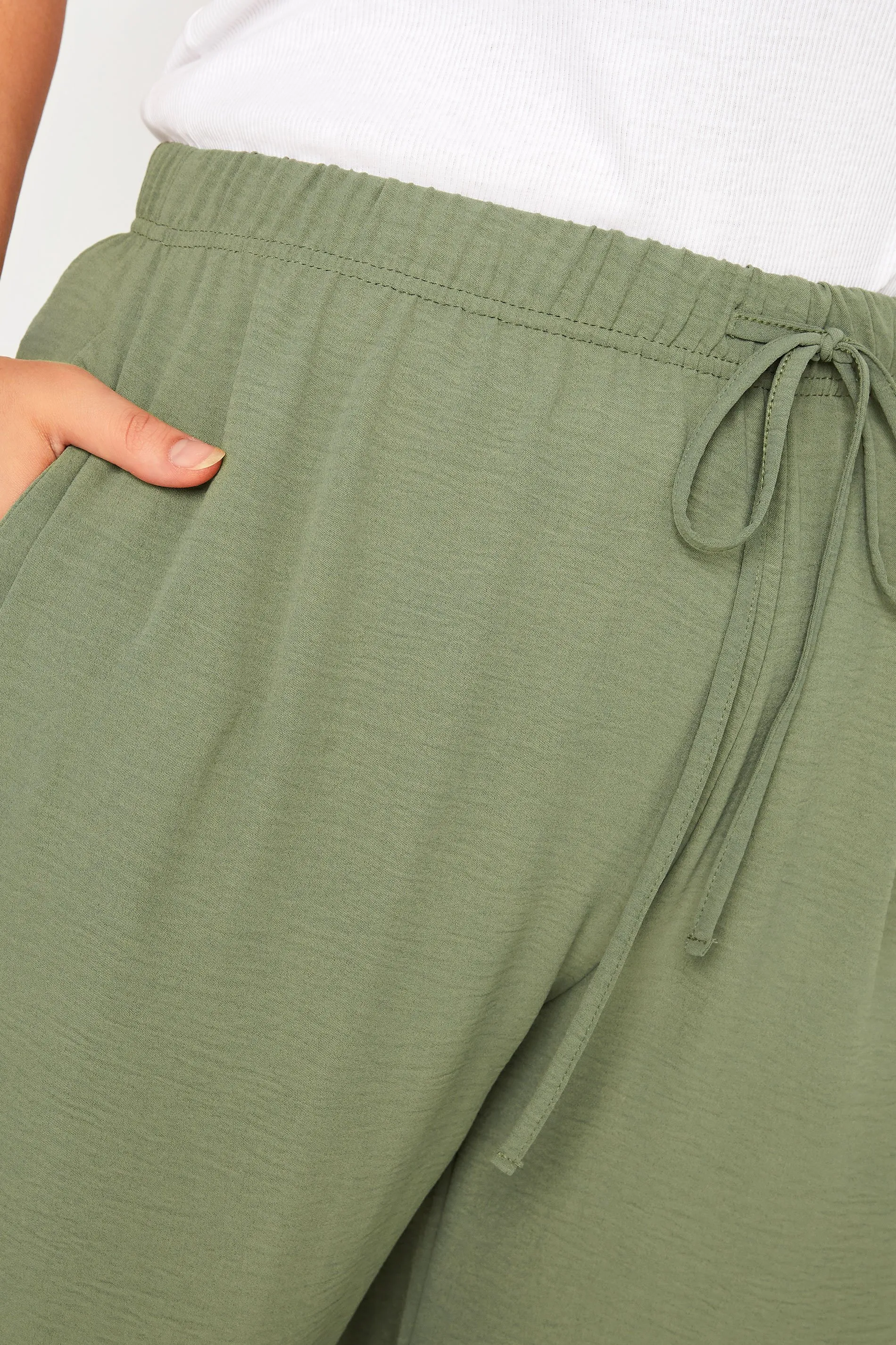 YOURS Curve Khaki Green Twill Wide Leg Trousers