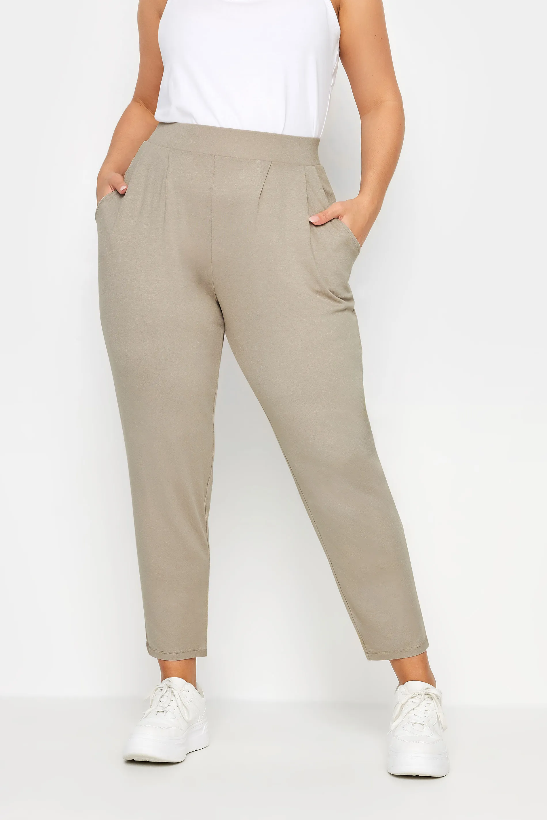 YOURS Curve Stone Brown Double Pleat Harem Trousers