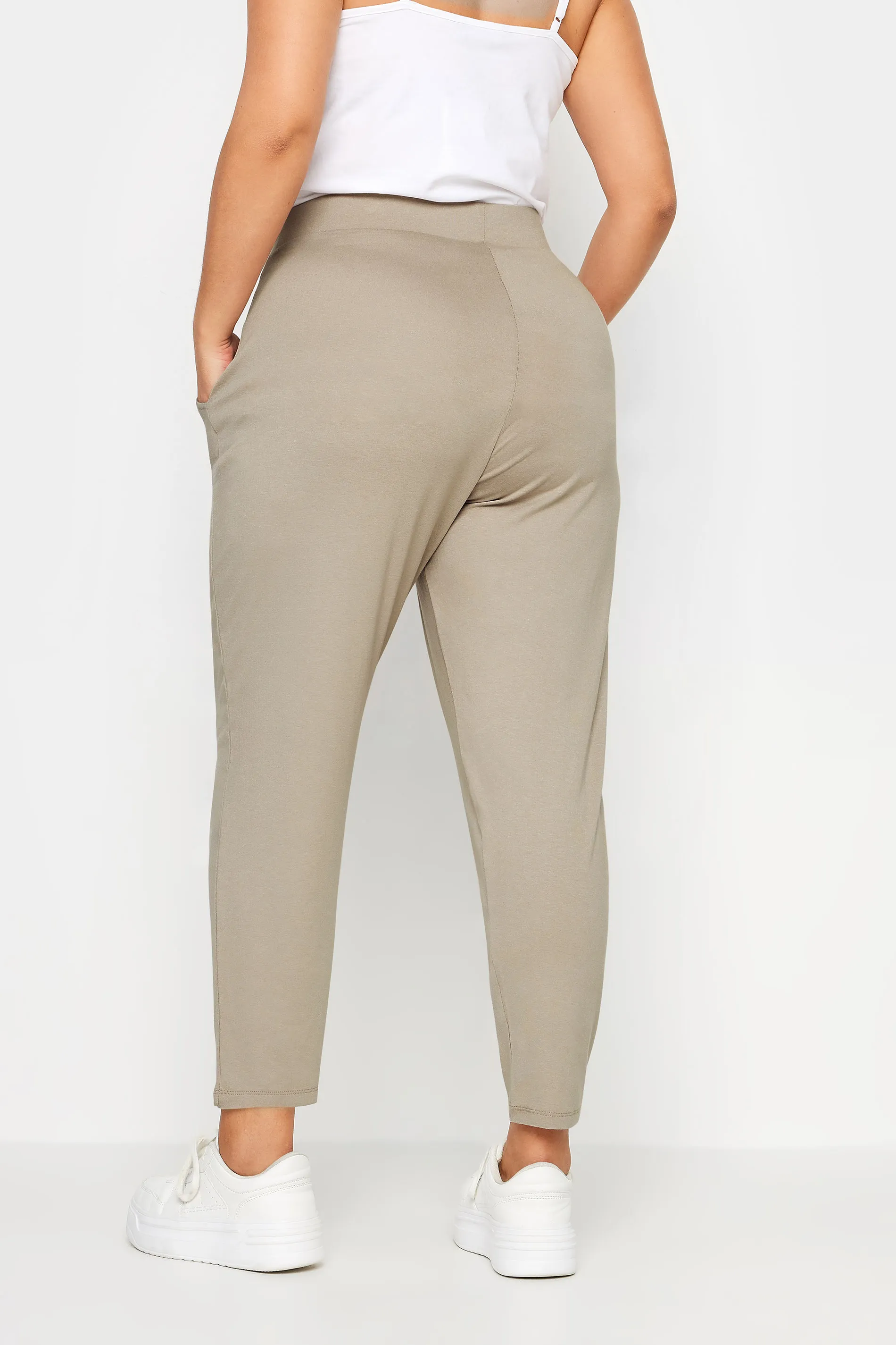 YOURS Curve Stone Brown Double Pleat Harem Trousers