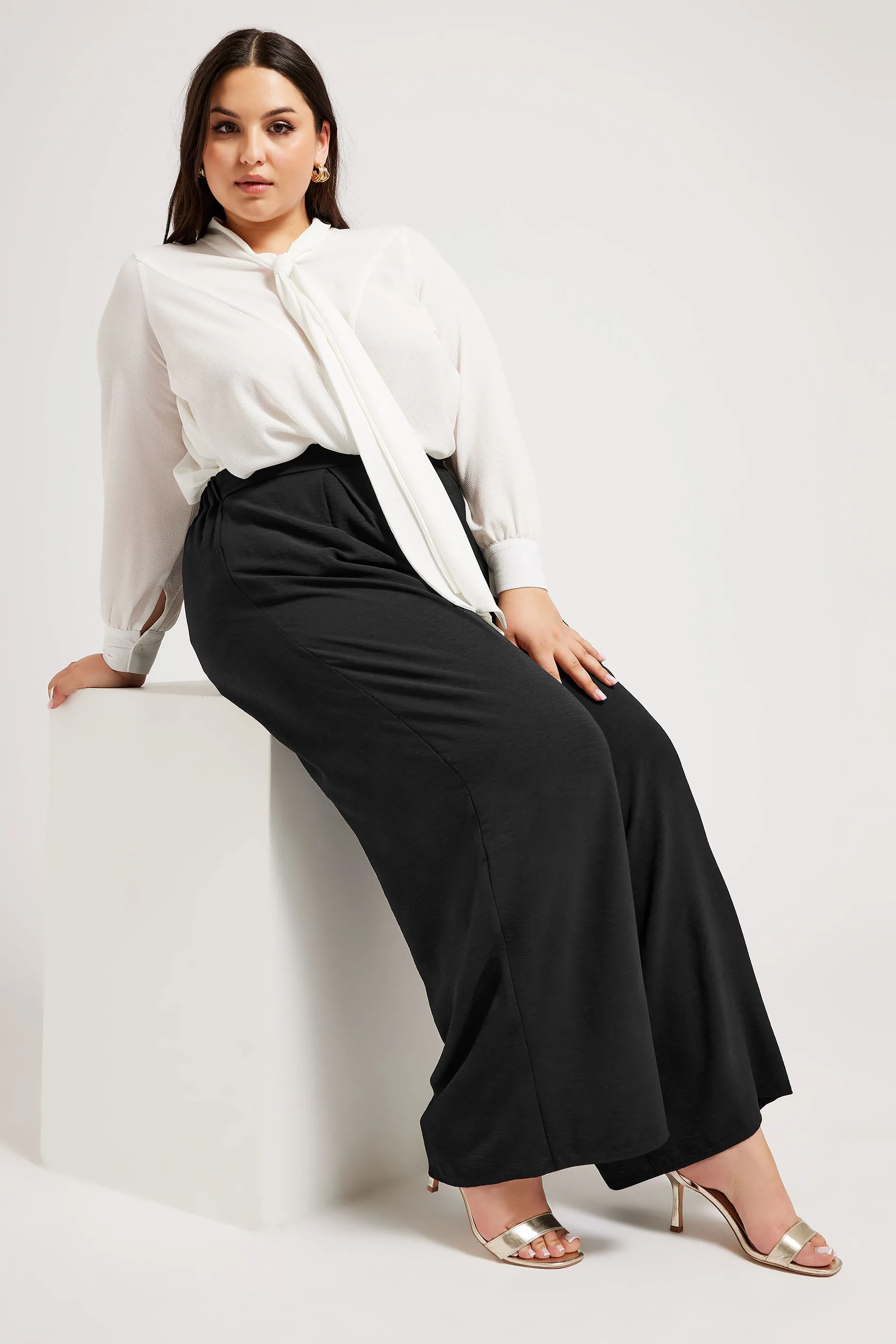 YOURS LONDON Curve Black Crepe Wide Leg Trousers