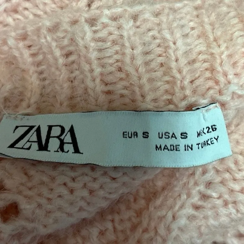 Zara Pink Knit Embroidered Floral Cozy Cropped Open Cardigan Sweater Top Size S